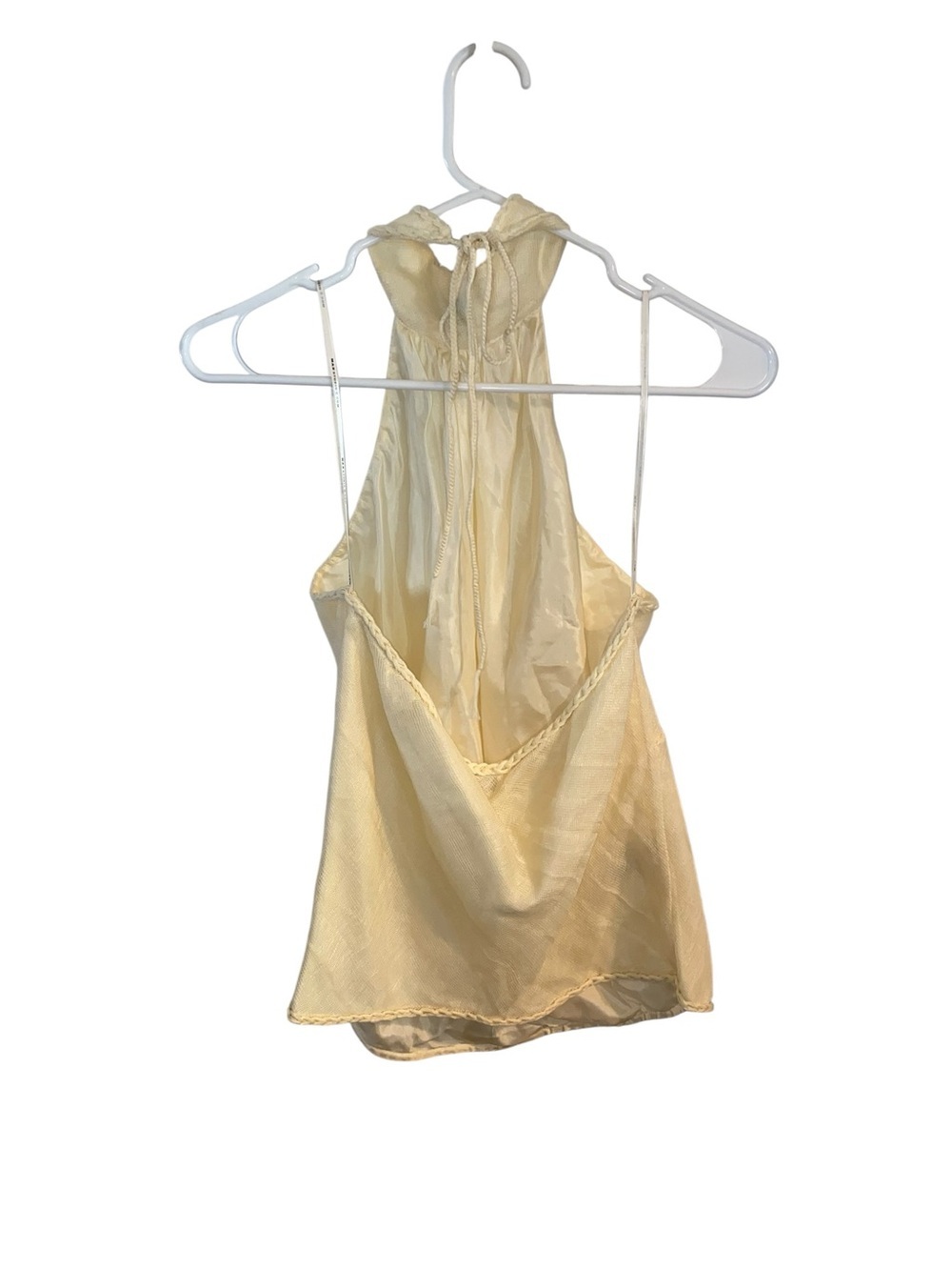 vintage Y2k Max Studio halter mock neck top cream sheer overlay Linen Resortwear - Picture 11 of 16